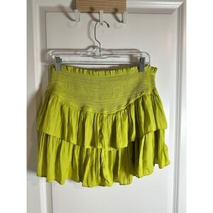 Mustard Seed Skirt Women's L Green Ruffle‎ Tiered Smocked Waist Mini Party